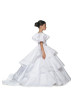 Beaded White Lace Satin Layered Flower Girl Dress